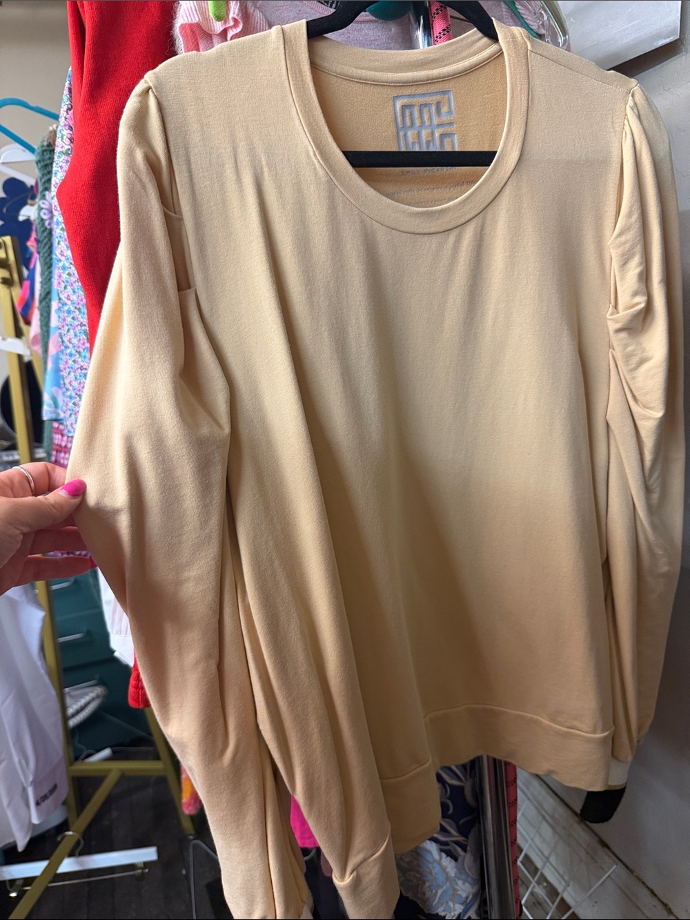 Neutral Beige Crewneck Pullover Sweatshirt